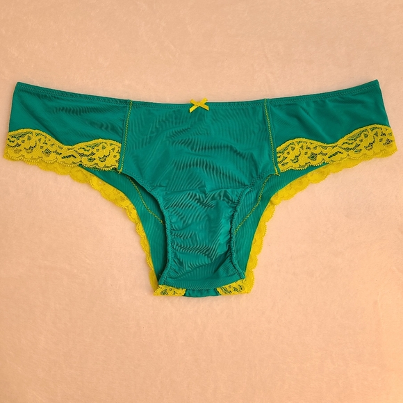 VTG Aerie Silky Satin Lace Classic Cheeky Panty Size M Neon Blue Green - Picture 1 of 6
